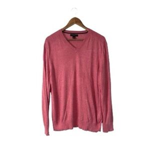 Banana Republic Pink Red Silk Linen Sweater V-Neck Classic Office Size Mens XL